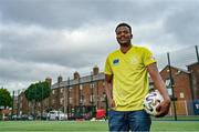 10 June 2021; Mehari Kahasay at the launch of the Football for Unity Festival which will take place at venues across the north east inner city of Dublin from Monday 14th of June to Friday 16th of July. The Football for Unity Festival aims to foster the social inclusion of third-country nationals sustainably through active participation in football-based initiatives. For more information visit - www.footballforunity.ie”.  Photo by Brendan Moran/Sportsfile