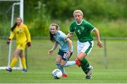 9 June 2021; Olivia Milner of Republic of Ireland gets past Keri Halliday of Northern Ireland during the Women's U19 International Friendly between Republic of Ireland and Northern Ireland at AUL Complex in Dublin. Photo by Piaras Ó Mídheach/Sportsfile