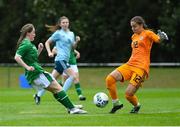 9 June 2021; Northern Ireland goalkeeper Lilie Crooks in action against Aoife Horgan of Republic of Ireland during the Women's U19 International Friendly between Republic of Ireland and Northern Ireland at AUL Complex in Dublin. Photo by Piaras Ó Mídheach/Sportsfile