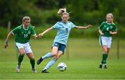 9 June 2021; Eve Reilly of Northern Ireland in action against Jenna Slattery of Republic of Ireland during the Women's U19 International Friendly between Republic of Ireland and Northern Ireland at AUL Complex in Dublin. Photo by Piaras Ó Mídheach/Sportsfile