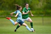 9 June 2021; Keri Halliday of Northern Ireland in action against Melissa O'Kane of Republic of Ireland during the Women's U19 International Friendly between Republic of Ireland and Northern Ireland at AUL Complex in Dublin. Photo by Piaras Ó Mídheach/Sportsfile