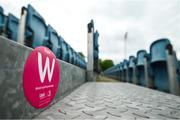 10 June 2021; Row signage at the RDS Arena ahead of Leinster Rugby's Guinness PRO14 Rainbow Cup game against Dragons on Friday, 11 June. The game has been designated a test event by the Irish Government whereby 1,200 supporters will be allowed access to attend the match. Photo by Stephen McCarthy/Sportsfile