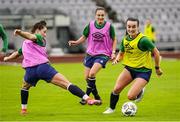 10 June 2021; Niamh Farrelly, right, and Keeva Keenan during a Republic of Ireland women training session at Laugardalsvollur in Reykjavik, Iceland. Photo by Eythor Arnason/Sportsfile