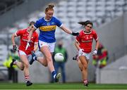 21 May 2021; Aishling Moloney of Tipperary in action against Aisling Kelleher, left, and Erika O'Shea of Cork during the Lidl Ladies Football National League Division 1B Round 1 match between Cork and Tipperary at Páirc Uí Chaoimh in Cork. Photo by Piaras Ó Mídheach/Sportsfile