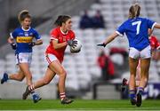 21 May 2021; Ciara O'Sullivan of Cork gets past Laura Dillon, left, and Elaine Kelly of Tipperary during the Lidl Ladies Football National League Division 1B Round 1 match between Cork and Tipperary at Páirc Uí Chaoimh in Cork. Photo by Piaras Ó Mídheach/Sportsfile