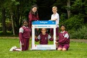 11 June 2021; 6th class pupils from St. Brigid's National School, from left, Nero Arubayi, Phoebe Duncan, Aveen McDonnell, Jarlath O'Farrell and Sibbhant Raipal at the Daily Mile launch at St. Brigid's National School, Beechpark Lawn, Castleknock in Dublin.  Photo by Matt Browne/Sportsfile