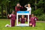 11 June 2021; 6th class pupils from St. Brigid's National School, from left, Nero Arubayi, Phoebe Duncan, Aveen McDonnell, Jarlath O'Farrell and Sibbhant Raipal at the Daily Mile launch at St. Brigid's National School, Beechpark Lawn, Castleknock in Dublin.  Photo by Matt Browne/Sportsfile