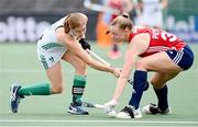 11 June 2021; Kathryn Mullan of Ireland in action against Isabelle Petter of England in the Women's EuroHockey Championships Pool C match between Ireland and England at Wagener Hockey Stadium in Amstelveen, Netherlands. Photo by Frank Uijlenbroek/World Sport Pics/Sportsfile