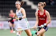11 June 2021; Megan Frazer of Ireland in action against Elena Rayer of England in the Women's EuroHockey Championships Pool C match between Ireland and England at Wagener Hockey Stadium in Amstelveen, Netherlands. Photo by Frank Uijlenbroek/World Sport Pics/Sportsfile