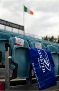 11 June 2021; Seats marked for spectators before the Guinness PRO14 match between Leinster v Dragons at RDS Arena in Dublin. The game is one of the first of a number of pilot sports events over the coming weeks which are implementing guidelines set out by the Irish government to allow for the safe return of spectators to sporting events. Photo by Brendan Moran/Sportsfile Photo by Harry Murphy/Sportsfile