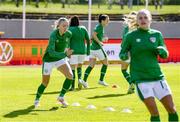 11 June 2021; Louise Quinn of Ireland warms up before the international friendly match between Iceland and Republic of Ireland at Laugardalsvollur in Reykjavik, Iceland. Photo by Eythor Arnason/Sportsfile