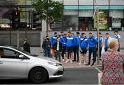 11 June 2021; Finn Harps players wait to cross the road outside Tallaght Stadium before the SSE Airtricity League Premier Division match between Shamrock Rovers and Finn Harps at Tallaght Stadium in Dublin. The game is one of the first of a number of pilot sports events over the coming weeks which are implementing guidelines set out by the Irish government to allow for the safe return of spectators to sporting events. Photo by Stephen McCarthy/Sportsfile