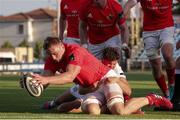 11 June 2021; Gavin Coombes of Munster scores a try during the Guinness PRO14 Rainbow Cup match between Zebre and Munster at Stadio Lanfranchi in Parma, Italy. Photo by Roberto Bregani/Sportsfile