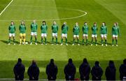 11 June 2021; The Republic of Ireland team line up prior to the international friendly match between Iceland and Republic of Ireland at Laugardalsvollur in Reykjavik, Iceland. Photo by Eythor Arnason/Sportsfile