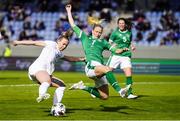 11 June 2021; Gudrún Árnadóttir of Iceland in action against Diane Caldwell of Republic of Ireland during the international friendly match between Iceland and Republic of Ireland at Laugardalsvollur in Reykjavik, Iceland. Photo by Eythor Arnason/Sportsfile