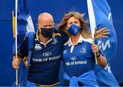 11 June 2021; Leinster supporters Maria Fitzgibbon and Dara Wyer from in Kildare before the Guinness PRO14 match between Leinster v Dragons at RDS Arena in Dublin. The game is one of the first of a number of pilot sports events over the coming weeks which are implementing guidelines set out by the Irish government to allow for the safe return of spectators to sporting events. Photo by Ramsey Cardy/Sportsfile