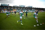 11 June 2021; Shamrock Rovers players including Lee Grace, centre, warm up before the SSE Airtricity League Premier Division match between Shamrock Rovers and Finn Harps at Tallaght Stadium in Dublin. The game is one of the first of a number of pilot sports events over the coming weeks which are implementing guidelines set out by the Irish government to allow for the safe return of spectators to sporting events. Photo by Stephen McCarthy/Sportsfile