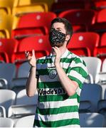11 June 2021; A Shamrock Rovers supporter in the stands during the SSE Airtricity League Premier Division match between Shamrock Rovers and Finn Harps at Tallaght Stadium in Dublin. The game is one of the first of a number of pilot sports events over the coming weeks which are implementing guidelines set out by the Irish government to allow for the safe return of spectators to sporting events. Photo by Stephen McCarthy/Sportsfile