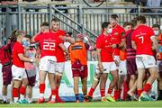 11 June 2021; Gavin Coombes of Munster celebrates with team-mates after scoring a try during the Guinness PRO14 Rainbow Cup match between Zebre and Munster at Stadio Lanfranchi in Parma, Italy. Photo by Roberto Bregani/Sportsfile