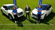 14 June 2021; Leinster Rugby players Sene Naoupu and James Lowe with Andrew O'Toole, Head of Nissan Sales, at the announcement of the Windsor and Leinster Rugby sponsorship extension, at Leinster Rugby in UCD, Dublin. Photo by Seb Daly/Sportsfile