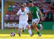 11 June 2021; Kevin Knight of Cabinteely in action against Dylan McGlade of Cork City during the SSE Airtricity League First Division match between Cork City and Cabinteely at Turners Cross in Cork. Photo by Michael P Ryan/Sportsfile