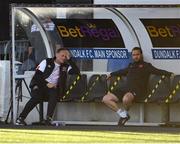 11 June 2021; Dundalk sporting director Jim Magilton, left, reacts during the SSE Airtricity League Premier Division match between Dundalk and Waterford at Oriel Park in Dundalk, Louth. Photo by Piaras Ó Mídheach/Sportsfile