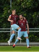11 June 2021; Jake Hegarty of Cobh Ramblers, right, celebrates with team-mate Ian Turner after scoring their second goal against UCD during the SSE Airtricity League First Division match between UCD and Cobh Ramblers at UCD Bowl in Dublin. Photo by Matt Browne/Sportsfile
