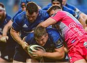 11 June 2021; Scott Penny, right, and Cian Healy of Leinster during the Guinness PRO14 match between Leinster and Dragons at RDS Arena in Dublin. The game is one of the first of a number of pilot sports events over the coming weeks which are implementing guidelines set out by the Irish government to allow for the safe return of spectators to sporting events. Photo by Ramsey Cardy/Sportsfile