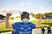 11 June 2021; Leinster supporter Ronan Moore, age 12, from Templeogue, Dublin, before the Guinness PRO14 match between Leinster v Dragons at RDS Arena in Dublin. The game is one of the first of a number of pilot sports events over the coming weeks which are implementing guidelines set out by the Irish government to allow for the safe return of spectators to sporting events. Photo by Harry Murphy/Sportsfile