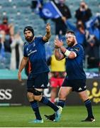 11 June 2021; Scott Fardy, left, and Michael Bent of Leinster leave the field during the Guinness PRO14 match between Leinster and Dragons at the RDS Arena in Dublin. Photo by Harry Murphy/Sportsfile