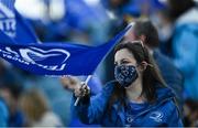 11 June 2021; A Leinster supporter during the Guinness PRO14 match between Leinster and Dragons at the RDS Arena in Dublin. Photo by Harry Murphy/Sportsfile