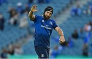 11 June 2021; Scott Fardy of Leinster waves to the crowd upon being substituted in his last game during the Guinness PRO14 match between Leinster and Dragons at RDS Arena in Dublin. The game is one of the first of a number of pilot sports events over the coming weeks which are implementing guidelines set out by the Irish government to allow for the safe return of spectators to sporting events. Photo by Brendan Moran/Sportsfile