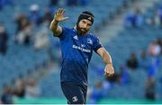 11 June 2021; Scott Fardy of Leinster waves to the crowd upon being substituted in his last game during the Guinness PRO14 match between Leinster and Dragons at RDS Arena in Dublin. The game is one of the first of a number of pilot sports events over the coming weeks which are implementing guidelines set out by the Irish government to allow for the safe return of spectators to sporting events. Photo by Brendan Moran/Sportsfile