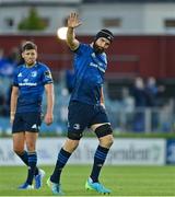 11 June 2021; Scott Fardy of Leinster waves to the crowd upon being substituted in his last game during the Guinness PRO14 match between Leinster and Dragons at RDS Arena in Dublin. The game is one of the first of a number of pilot sports events over the coming weeks which are implementing guidelines set out by the Irish government to allow for the safe return of spectators to sporting events. Photo by Brendan Moran/Sportsfile