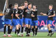 11 June 2021; John Martin of Waterford, third from left, celebrates with team-mates after scoring his side's third goal during the SSE Airtricity League Premier Division match between Dundalk and Waterford at Oriel Park in Dundalk, Louth. Photo by Piaras Ó Mídheach/Sportsfile