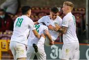 11 June 2021; Jordan Payne of Cabinteely, second from right, celebrates after scoring his side's second goal with team-mates during the SSE Airtricity League First Division match between Cork City and Cabinteely at Turners Cross in Cork. Photo by Michael P Ryan/Sportsfile