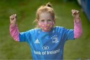 11 June 2021; Lily Rafferty, age 6, from Raheny, Dublin, before the Guinness PRO14 match between Leinster v Dragons at RDS Arena in Dublin. The game is one of the first of a number of pilot sports events over the coming weeks which are implementing guidelines set out by the Irish government to allow for the safe return of spectators to sporting events. Photo by Ramsey Cardy/Sportsfile