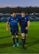 11 June 2021; Scott Fardy, left, and Ryan Baird of Leinster after the Guinness PRO14 match between Leinster v Dragons at RDS Arena in Dublin. The game is one of the first of a number of pilot sports events over the coming weeks which are implementing guidelines set out by the Irish government to allow for the safe return of spectators to sporting events. Photo by Ramsey Cardy/Sportsfile