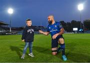 11 June 2021; Scott Fardy of Leinster with his son August after the Guinness PRO14 match between Leinster v Dragons at RDS Arena in Dublin. The game is one of the first of a number of pilot sports events over the coming weeks which are implementing guidelines set out by the Irish government to allow for the safe return of spectators to sporting events. Photo by Ramsey Cardy/Sportsfile