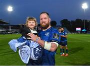 11 June 2021; Michael Bent of Leinster with his daughter Emme after the Guinness PRO14 match between Leinster v Dragons at RDS Arena in Dublin. The game is one of the first of a number of pilot sports events over the coming weeks which are implementing guidelines set out by the Irish government to allow for the safe return of spectators to sporting events. Photo by Ramsey Cardy/Sportsfile