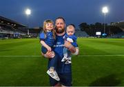 11 June 2021; Michael Bent of Leinster and his kids Emme, left, and Eli after the Guinness PRO14 match between Leinster v Dragons at RDS Arena in Dublin. The game is one of the first of a number of pilot sports events over the coming weeks which are implementing guidelines set out by the Irish government to allow for the safe return of spectators to sporting events. Photo by Ramsey Cardy/Sportsfile