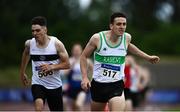 12 June 2021; Cillian Kirwan of Raheny Shamrock AC, Dublin, right, dips for the line on his way to winning the Senior Men's 800m, ahead of Louis O'Loughlin of Donore Harriers, Dublin, who finished second, during day one of the AAI Games & Combined Events Championships at Morton Stadium in Santry, Dublin. Photo by Sam Barnes/Sportsfile