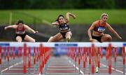 12 June 2021; Lilly-Ann O'Hora of Dooneen AC, Limerick, right, on her way to winning the Senior Women's 110m Hurdles event, ahead of Kate Doherty of Dundrum South Dublin AC, centre, who finished second, during day one of the AAI Games & Combined Events Championships at Morton Stadium in Santry, Dublin. Photo by Sam Barnes/Sportsfile