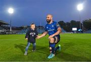 11 June 2021; Scott Fardy of Leinster and his son August following the Guinness PRO14 match between Leinster and Dragons at RDS Arena in Dublin. The game is one of the first of a number of pilot sports events over the coming weeks which are implementing guidelines set out by the Irish government to allow for the safe return of spectators to sporting events. Photo by Ramsey Cardy/Sportsfile