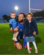 11 June 2021; Jamison Gibson-Park of Leinster with his daughters Iris, left, and Isabella following the Guinness PRO14 match between Leinster and Dragons at RDS Arena in Dublin. The game is one of the first of a number of pilot sports events over the coming weeks which are implementing guidelines set out by the Irish government to allow for the safe return of spectators to sporting events. Photo by Ramsey Cardy/Sportsfile