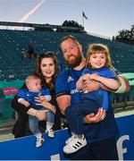 11 June 2021; Michael Bent of Leinster with his family Celyse, Emma and Eli following the Guinness PRO14 match between Leinster and Dragons at RDS Arena in Dublin. The game is one of the first of a number of pilot sports events over the coming weeks which are implementing guidelines set out by the Irish government to allow for the safe return of spectators to sporting events. Photo by Ramsey Cardy/Sportsfile