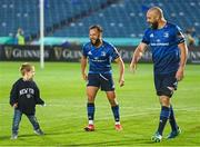 11 June 2021; Scott Fardy, right, with his son August, and Jamison Gibson-Park of Leinster following the Guinness PRO14 match between Leinster and Dragons at RDS Arena in Dublin. The game is one of the first of a number of pilot sports events over the coming weeks which are implementing guidelines set out by the Irish government to allow for the safe return of spectators to sporting events. Photo by Ramsey Cardy/Sportsfile