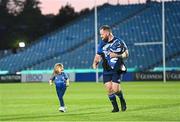 11 June 2021; Michael Bent of Leinster with his daughter Emme after the Guinness PRO14 match between Leinster v Dragons at RDS Arena in Dublin. The game is one of the first of a number of pilot sports events over the coming weeks which are implementing guidelines set out by the Irish government to allow for the safe return of spectators to sporting events. Photo by Ramsey Cardy/Sportsfile