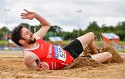 12 June 2021; Conall Mahon of Tír Chonaill AC, Donegal, competing in the Senior Men's Triple Jump during day one of the AAI Games & Combined Events Championships at Morton Stadium in Santry, Dublin. Photo by Sam Barnes/Sportsfile