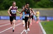 12 June 2021; Efrem Gidey of Clonliffe Harriers AC, Dublin, right, on his way to winning the Senior Men's 3000m, ahead of Cormac Dalton of Mullingar Harriers AC, Westmeath, who finished second, during day one of the AAI Games & Combined Events Championships at Morton Stadium in Santry, Dublin. Photo by Sam Barnes/Sportsfile